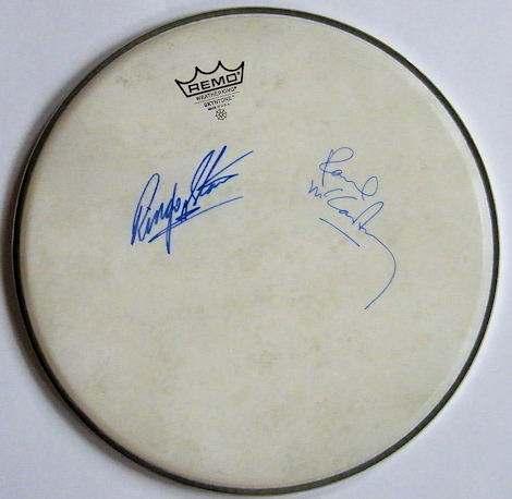 Framed McCartney, Paul & Starr, Ringo Remo Drum Head 13 Inch White Drum Head Signed by Paul McCartney and Ringo Starr 2.