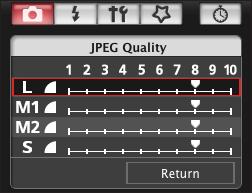JPEG kvaliteedi seadistamine ja rakendamine kaamerale Saate määrata JPEG kvaliteedi ja rakendada selle samamoodi nagu kaameras. rida [JPEG quality/jpeg kvaliteet].