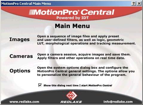 5. MotionPro Central Standalone Program This application allows you to acquire, save, playback image records, and control the camera in Single or Double Exposure modes.