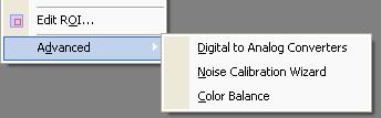 5.17. Advanced Camera Configuration in Camera Menu From the main toolbar select Camera > Advanced to access operations for editing the Digital to Analog Converters, the Noise Calibration and the