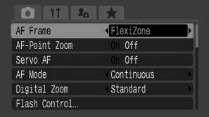 140 Moving the Spot AE Point to the AF Frame/ Centering the Spot AE Point 1 Select [FlexiZone]. 1. Press the MENU button. 2.