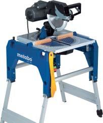 CROSSCUT, MITRE AND TABLE SAWS EQUIPMENT FEATURES Changeover from crosscut to table operation in split seconds Powerful universal motor Low own weight for easy transport Double mitre cuts up to 45