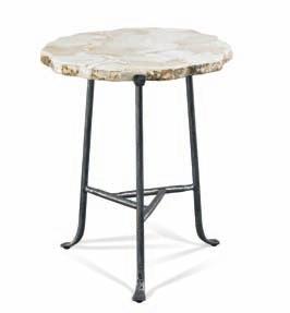 Iron/Fossilized Clam Aged Silver finish - Fossillized Clam top Earth & Sea Collection A very stylistic accent table with a transitional flair.