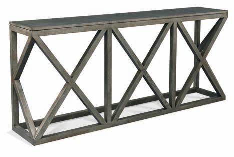 30 This narrow console table combines vintage industrial style elements with a cool architectural metallic nickel finish.