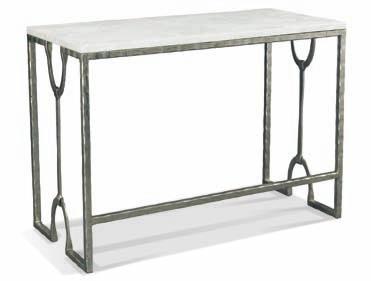 Both handsome and functional this writing table design can serve in a variety of ways. Hammered iron base in a Nickel Leaf finish with a white mosaic fossil stone top.