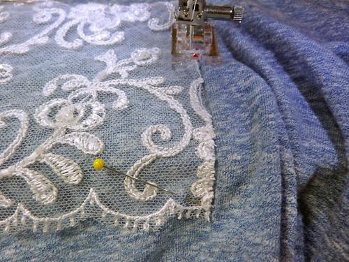 7. Along the top and bottom of the lace, follow along the design of the lace.