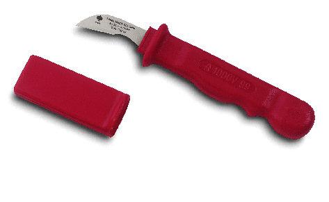 Cable and Paper Knife (with safety cap) Curved blade Small handle For delicate work Blade of tempered stainless steel Insulation of tough non-brittle plastic Description Order- ref.