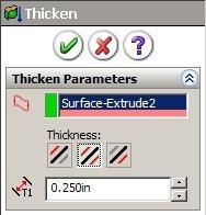 Insert > Boss > Thicken Select the