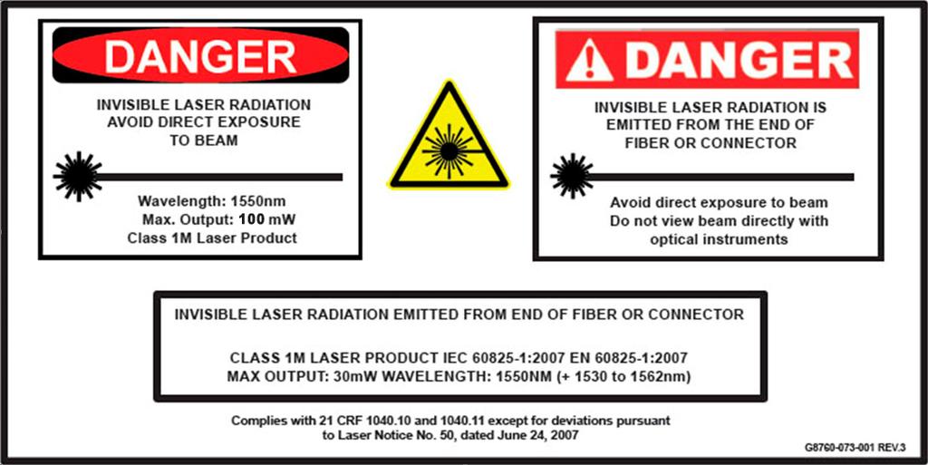 Laser Safety This product complies with 21 CFR 1040.10 and 1040.11 except for deviations pursuant to Laser Notice No. 50, dated June 24, 2007.