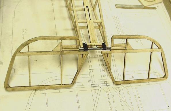 Using functional rigging can also compensate for lightweight cabane construction. TAIL SURFACES Lay out and glue parts of the tail surfaces on the plans.