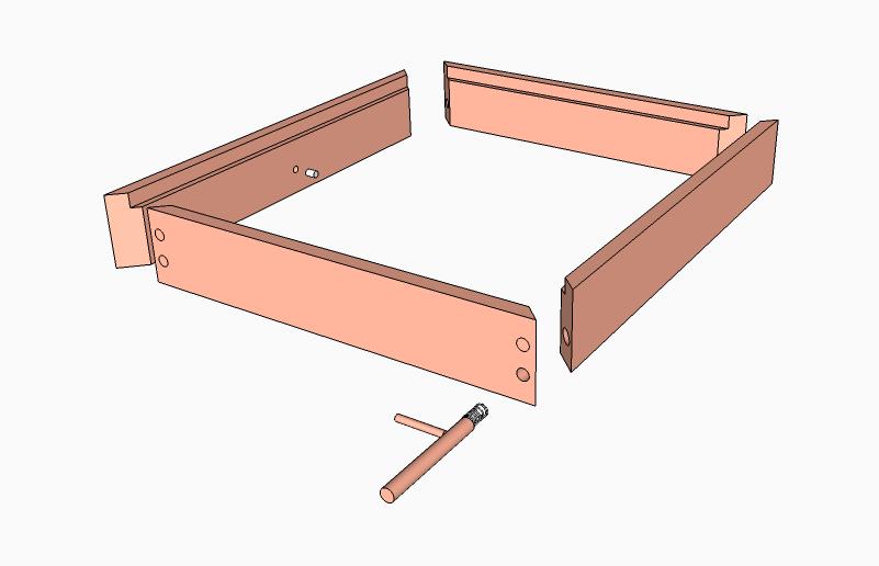 The Q Frame: Frame Sides Rabbet supports the Face and conceals the actual thickness of the sides when the frame is assembled. A B This short peg keeps the side opposite the latch closed.