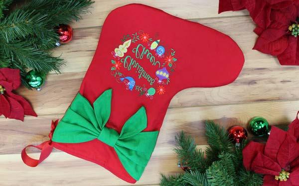 Christmas Bow-tique Stocking Add a stunning bow to your Christmas stockings for a lovely, elegant look. The bold bow is a fabulous way to customize a stocking for your loved ones.
