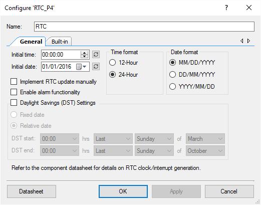 Figure 13: RTC Component Configuration DATA LOGGING IN F-RAM The CY8CKIT-044 also provides onboard memory storage via Cypress s non-volatile F-RAM device of 1 Mb capacity [11].