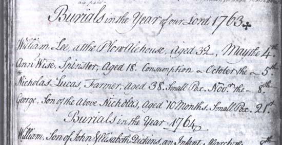 Burial Register Simpson, Buckinghamshire, 1763-1765 Parish