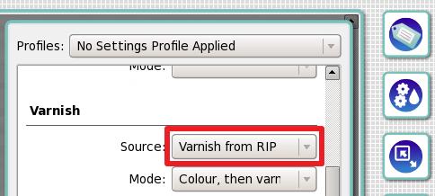 16. Drag the Asanti-sticker-varnishes.pdf to the sheet and submit with Make and send to printer. 17. On the digital press front end, you can manage the varnish settings.