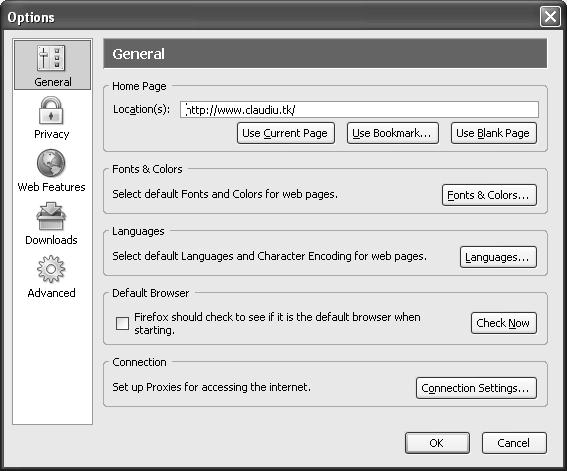 Pentru modificare în Internet Explorer avem etapele: Clic pe meniul Instrumente, Opţiuni Internet, General (Tools Internet Options General): În câmpul Adresă (Address) din secţiunea Pagină de pornire