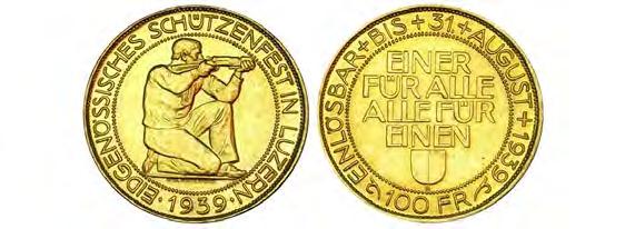 Switzerland ~ Gold Shooting Festival Coinage 685P. Gold Shooting 100 Francs, 1939-B.