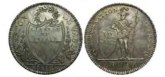Revolutionary Coinage. Genevoise (10 Decimes), 1794- TB. KM-98. VF-EF, once clnd. Very scarce 1yr type. ($300-400) 1006P. 2 Kronor, 1898. KM-761. Lovely original golden-gray AU. ($150-175) 1011P.