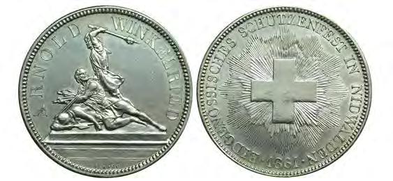 ($1000-1500) 1021P. Shooting 5 Francs, 1863. La Chaux-De-Fonds in Neuchatel.