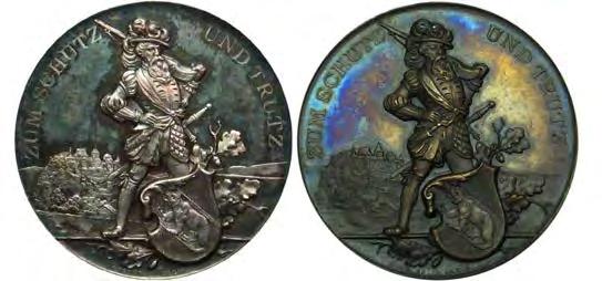 AR & AE, 45mm, by F. Homberg. M-133. A beautifully matched toned AU pair in Silver and Bronze. Great duo. 2 medals. ($200-300) 1150. - -. Geneva Plainpalais Festival, 1892. AE, 51mm, by Bovy. M-373.