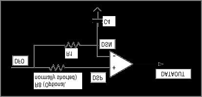 When the detected and filtered ASK signal, DFO, passes through the lowpass filter formed by R1 and C4 and settles, the DC value of the DSN pin is halfway between the maximum and minimum voltage of