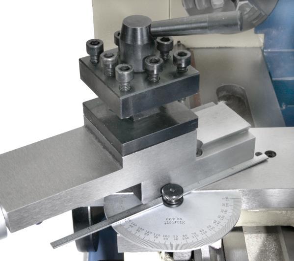 Compound Angle Set the compound rest at a 29.5 angle from a line perpendicular to the axis of the lathe. This allows you to advance the tool with the compound rest.