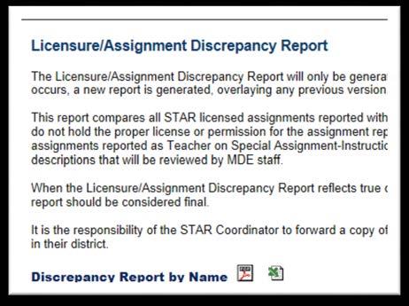 T access the Licensure/Assignment Discrepancy Reprt, g t the View STAR Reprts page and, n the left-hand side f the screen, click n the Licensure/Assignment Discrepancy Reprt link.