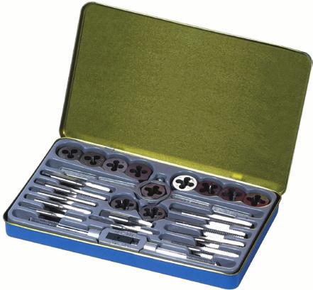 is heat treated and tempered for file hard threads and a longer useful life Selection includes national coarse and national fine thread sizes Century Drill & Tool Tap & Die 24 Piece Fractional Set