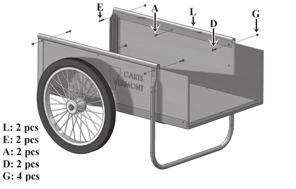 Step 5: A: Turn cart over to its upright position. B: Place one Handle Sleeve (L) over the right side panel.
