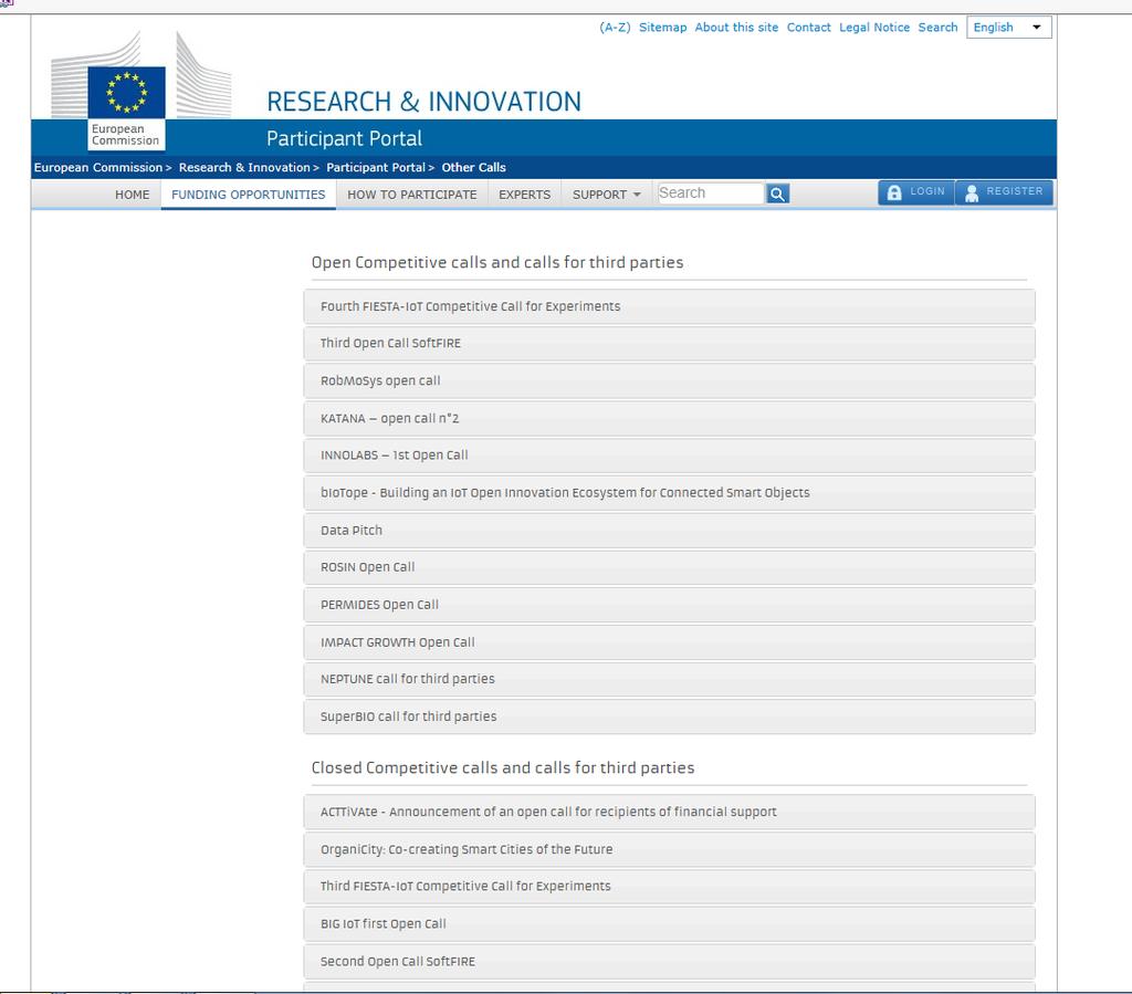 Where to find open calls on participant portal? http://ec.europa.