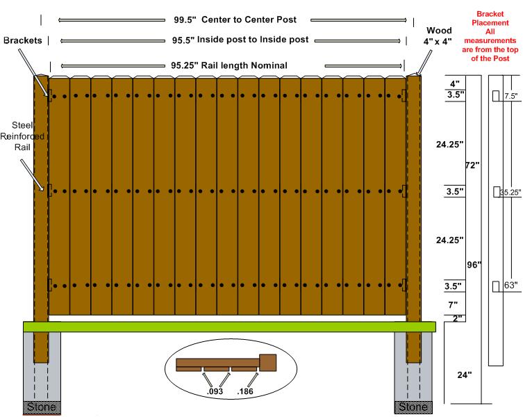 Standard 6 H x 8 W Privacy Fence 4 x 4 Post Sleeve & Brackets Dog Ear or Straight-Edge Pickets 1.75 x 3.