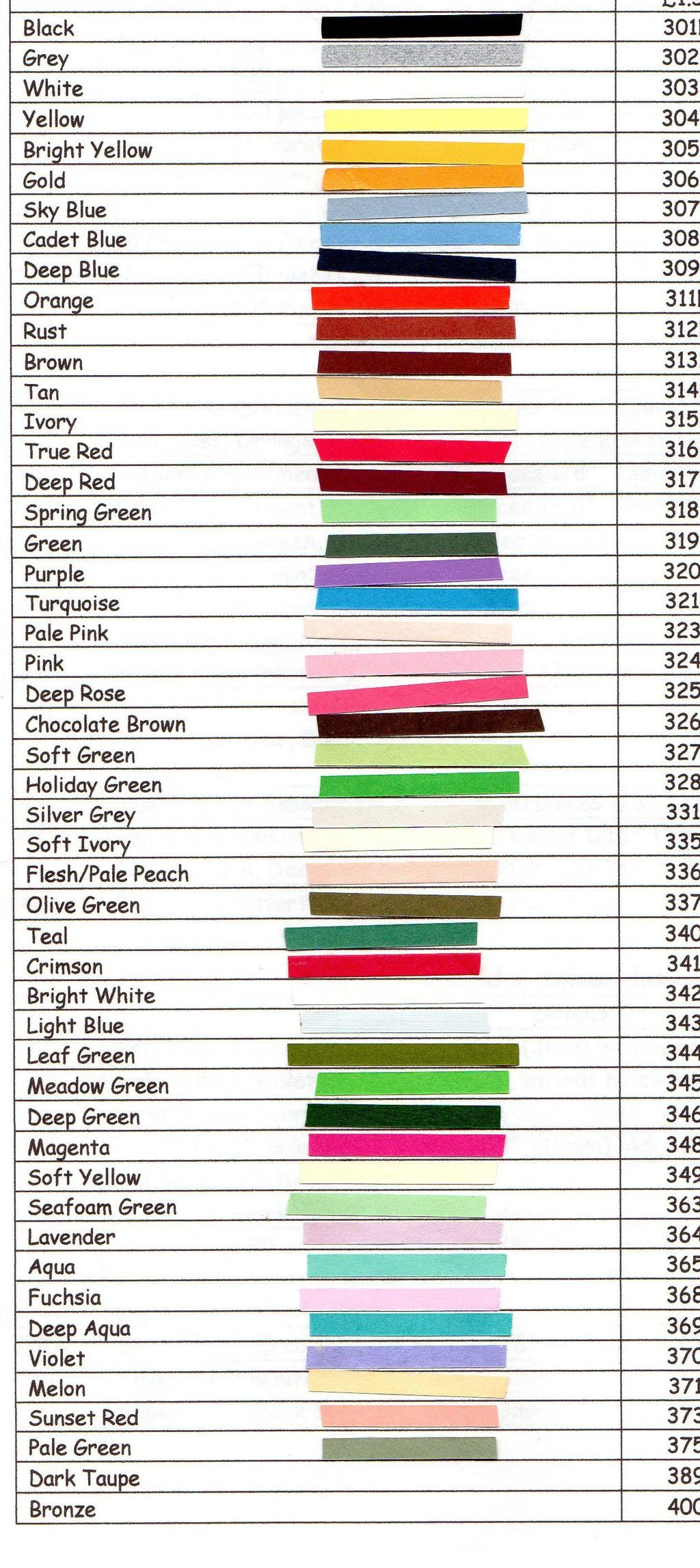 Lake City Crafts Colour Chart You can order by email: elderberrycrafts@btinternet.com or telephone 01362 851544, or by post.