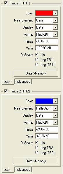 Frequency Sweep Mode Figure 5-4: Trace settings Select the check box to activate trace 1. Set the color of trace 1.
