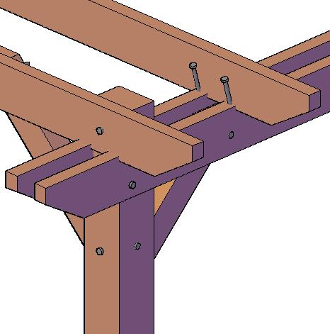 There are 8 screws used per rafter (2 per dual support beam). Make sure each rafter's notches are snuggly into the dual support beams before adding the deck screws.