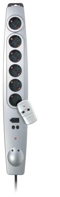 22375 Six socket extension lead with remote control and surge protection - 6 x Schuko, switchable with remote control - Incl.