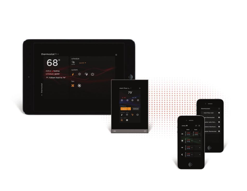 Quick jump to more thermostats or swipe Set temperature status Put it in schedule mode or manage it manually Press for edit mode LEVEL 2 - { Full Screen } see more details on the current HVAC zone
