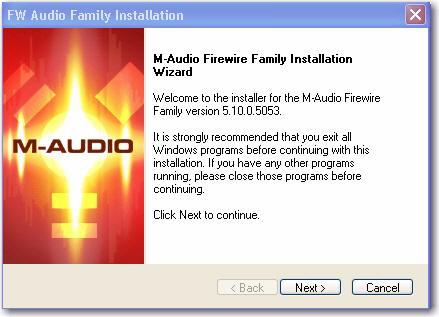 5 When the installer detects a pre-existing M-Audio driver, an Installation dialog appears.