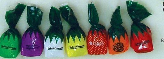 Premium Hard Candy (Fruit Bon Bon) Premium, Hard, Cello Wrapper, Fruit Bon Bon Colors: Red, Orange, Yellow, Purple, Green, White, Clear Cello Wrap Imprint Information: 5/8" DIAMETER, WRAPPER imprint