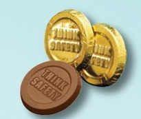 Think Safety Milk Chocolate Coin 1-1/2", Think Safety, Candy, Coin, Round, Foil Wrapped, Milk, Stock Colors: