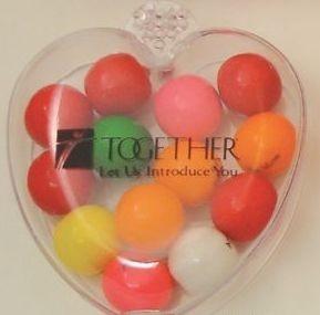 Conversation Gumballs In Heart Shaped Container Gumball, Round, Plastic, Heart Container, Shrink Band Sealed Colors: Clear Plastic $4.39 $4.05 2 $3.