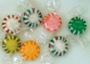 Deluxe Hard Candy (Assorted Starlight Mints) Deluxe, Hard, Round, Cello Wrapper, Assorted, Starlight Mint Colors: Pink, Red, White, Green, Orange, Yellow Imprint Information: 5/8" DIAMETER, WRAPPER