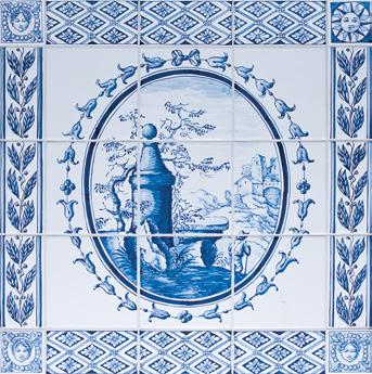 9 TILES PANEL WGD10476 FP Falconet Panel (9 Tiles Panel) Border 148A and FI53 Color: Delft Blue/Classic White