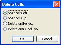 Pentru a şterge celula curentă sau un grup de celule selectate trebuie lansată comanda Table, Delete Cells. După ştergerea unor celule, în interiorul tabelului nu poate rămâne spaţiul gol.