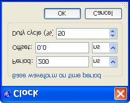 Figure 14. This leads to the pop-up window in Figure 15. Specify the clock period of 200 ns and the duty cycle of 50%, and click OK.
