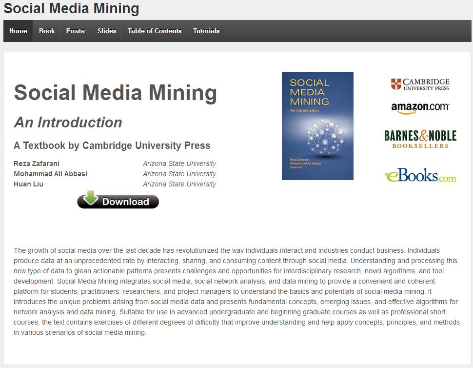 Social Media Mining by Cambridge University Press http://dmml.asu.