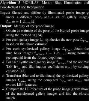 illumination and pose. To this end, we next propose our MOBILAP algorithm which, using an estimate of the pose, matches the incoming probe with a synthesized non-frontal gallery image.