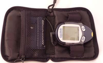 1) Insert the glucose meter 2) Insert the GMA into the zippered pouch Figure 4: modification to the carrying case. Please note different position of slit for FreeStyle Freedom case.