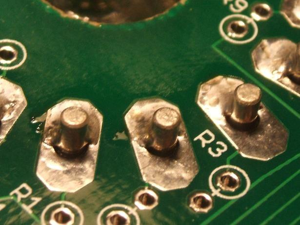 Soldering the pin receptacles to the pcb while they are also still fitted to the B7971 tube carries some risk of causing damage to the tube from overheating the pins.