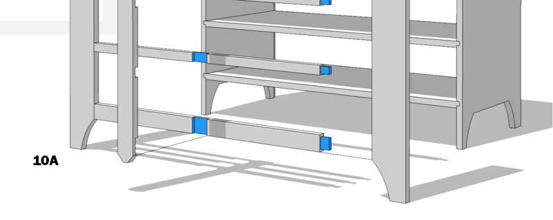 The top edge of the drawer rails, parts J, and the bottom rail, part I, are meant to fit flush with the top surface of the cross members parts