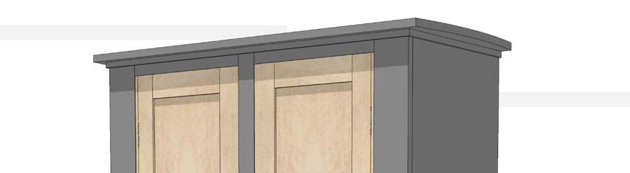 The suggested finish for the Modern Kitchen Cupboard is a medium gray paint and a clear finish for the birdseye maple.